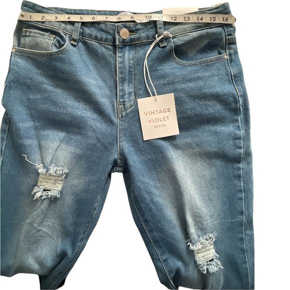 🌹Women’s Jeans VINTAGE VIOLET Petite ripped mom jeans in mid blue Size 14P - Picture 11 of 12